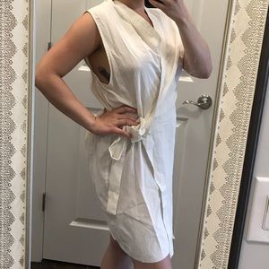White linen wrap dress